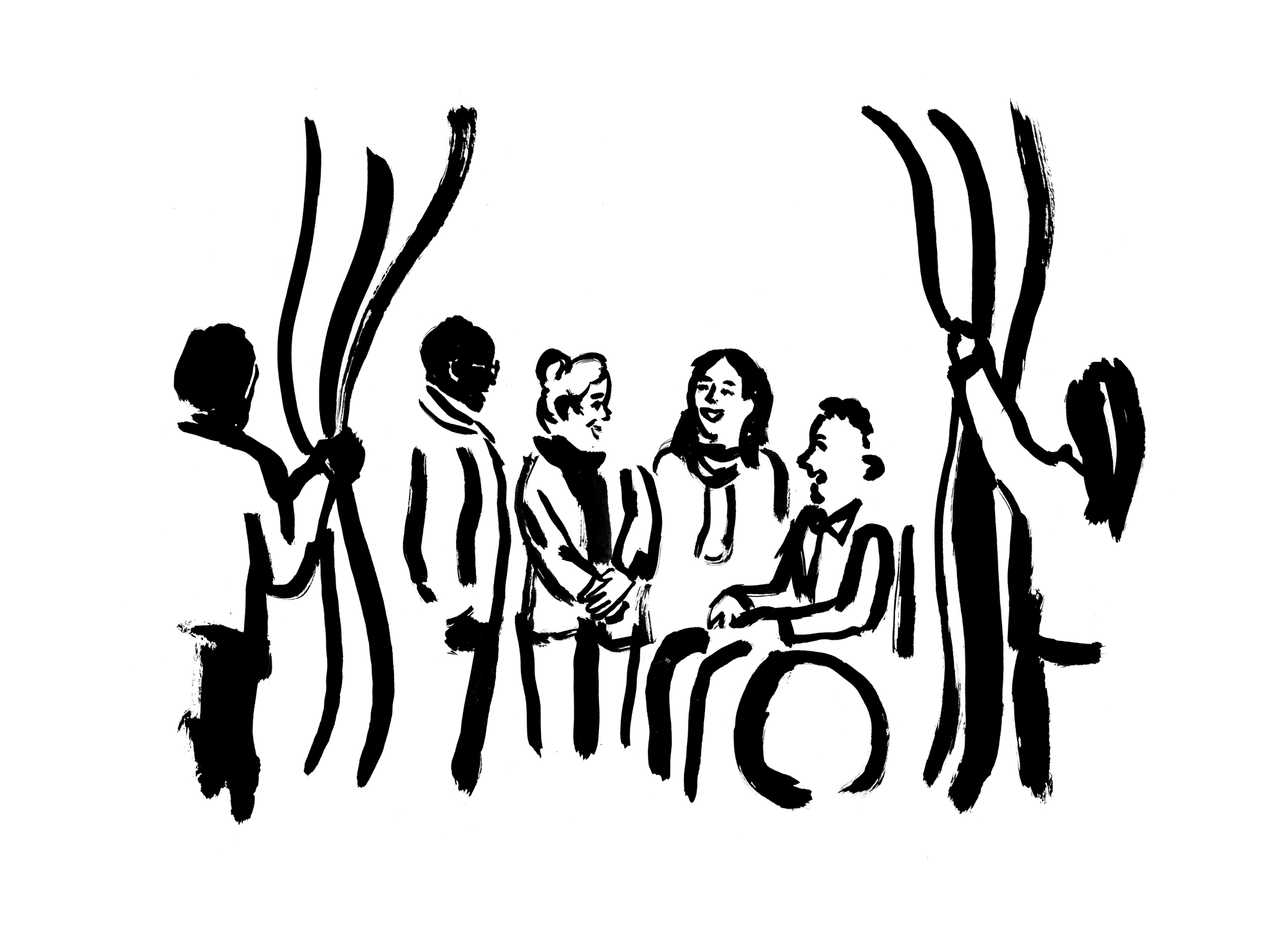 Il·lustració d'un grup de persones conversant